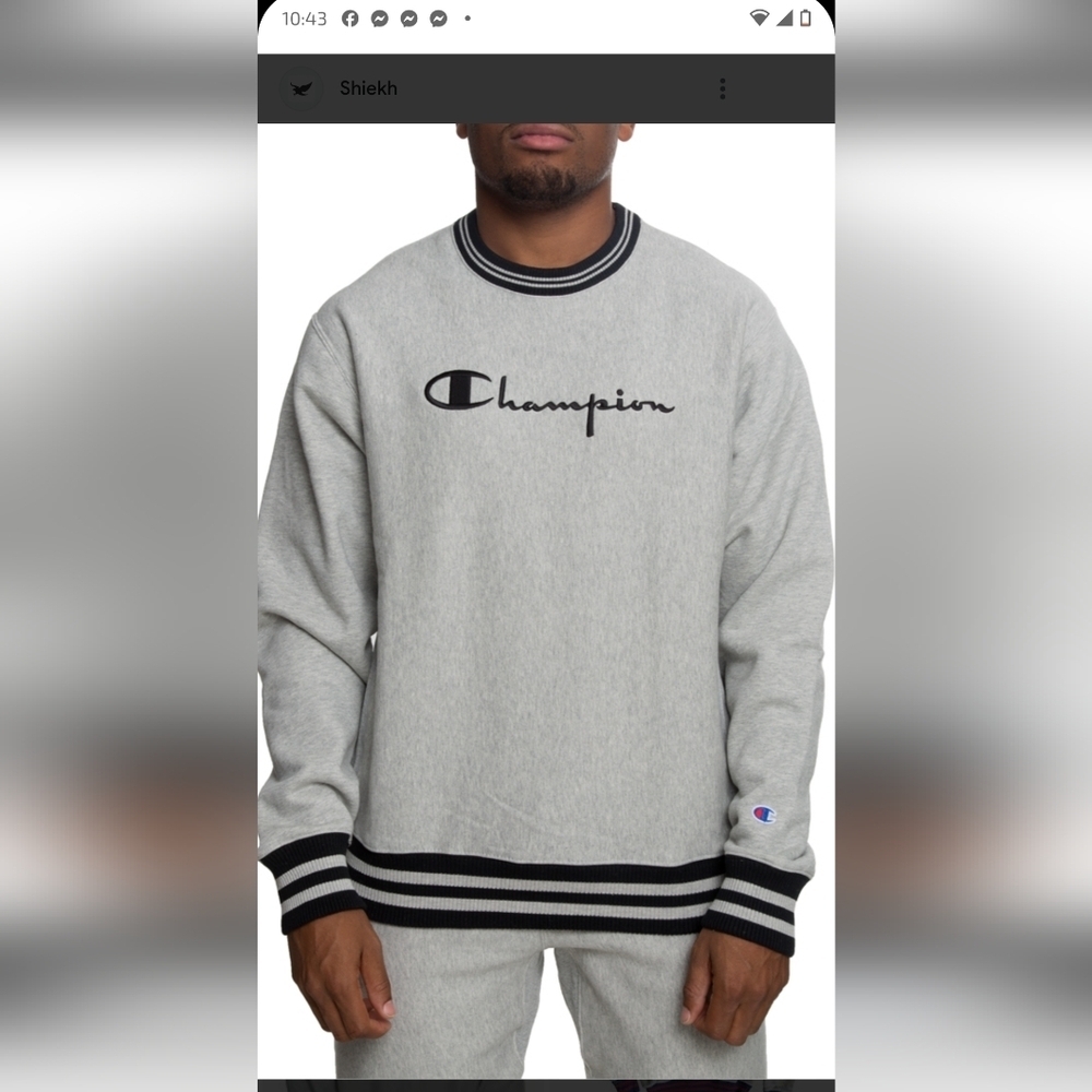 Champion Men's Light Gray Crewneck Sweater Size L